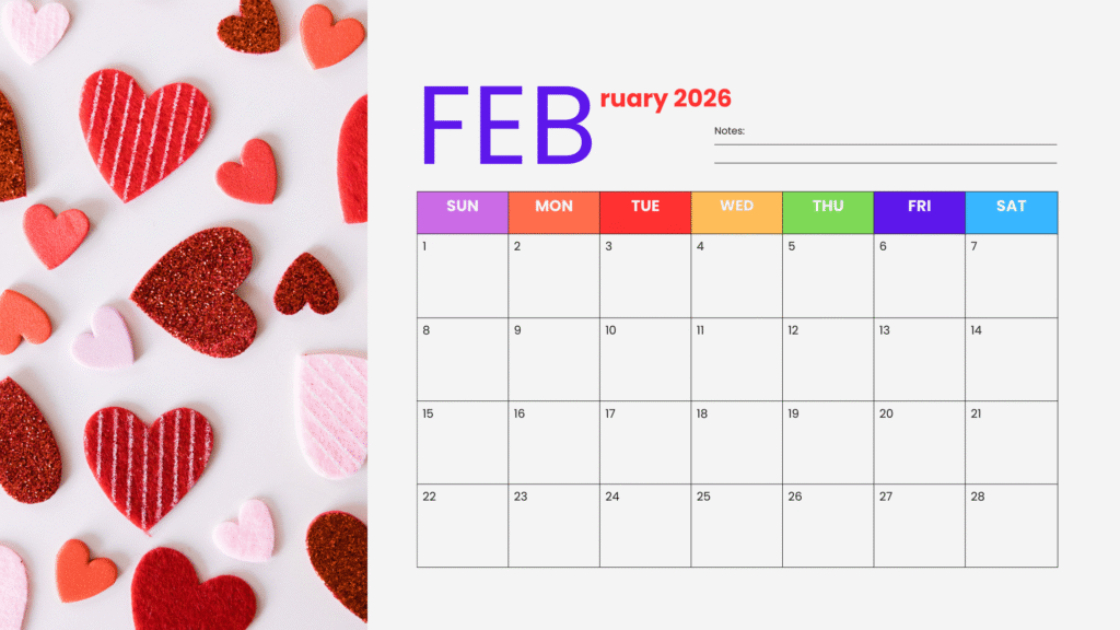 February 2026 Calendar template.
