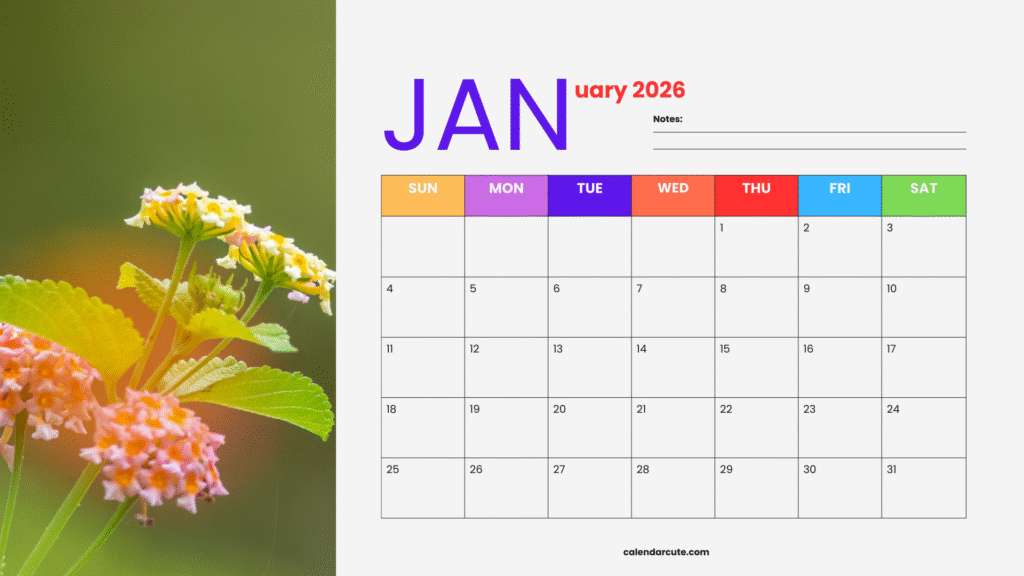January Calendar 2026 Dates.