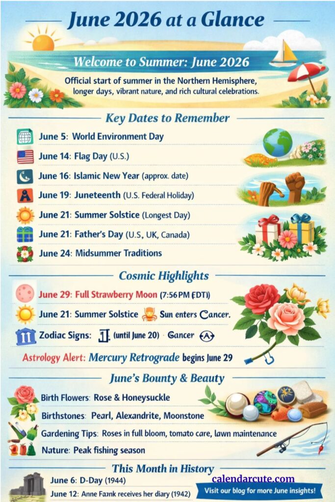June 2026 Calendar Dates.